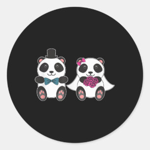 Adesivo Redondo Casamento com Panda Bear Bride Groom Casado com Ho