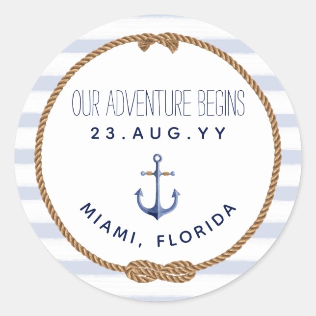 Adesivo Redondo Casamento com riscas brancas azuis do nó infinito  (Frente)