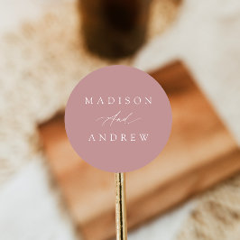 Adesivo Redondo Casamento com Rosa de Elegante Calliografia