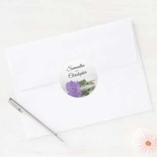 Adesivo Redondo Casamento com Rosa Lavanda Roxo Espelhado Elegante