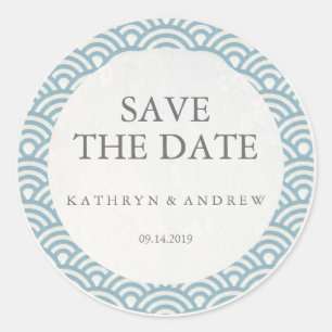 Adesivo Redondo Casamento com Seigaiha Japonês Guarde a Data ou Pe