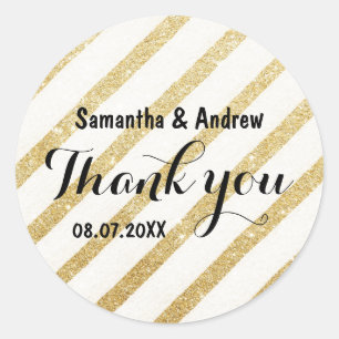 Adesivo Redondo Casamento com striptease de ouro moderna Obrigado
