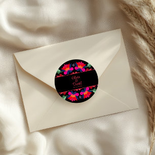 Adesivo Redondo Casamento com tema Fiesta Floral Mexicana Preta e