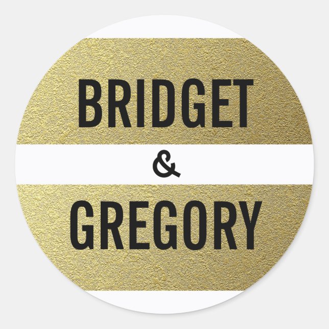 Adesivo Redondo Casamento com tiras de folhas douradas (Frente)