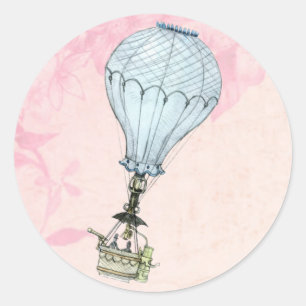 Adesivo Redondo Casamento com Vintage Hot Air Balloon