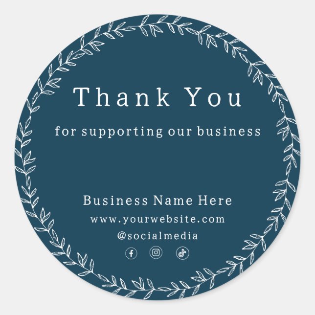 Adesivo Redondo Casamento Comercial Imobiliário Chic Azul Escuro (Frente)