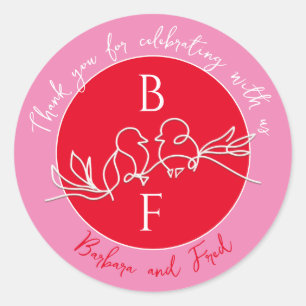 Adesivo Redondo Casamento contemporâneo Obrigado Vinhetas por Favo