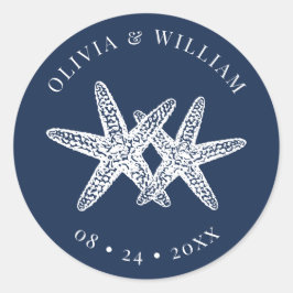 Adesivo Redondo Casamento Costeiro de Praia marinho Blue Starfish