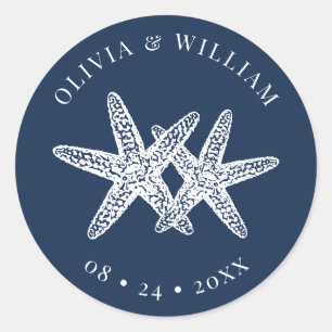 Adesivo Redondo Casamento Costeiro de Praia marinho Blue Starfish