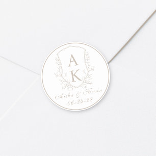 Adesivo Redondo Casamento Crest Monograma Pale Taupe