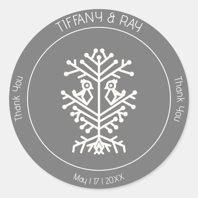 Adesivo Redondo Casamento da Árvore da Vida Obrigado Sticker (Frente)