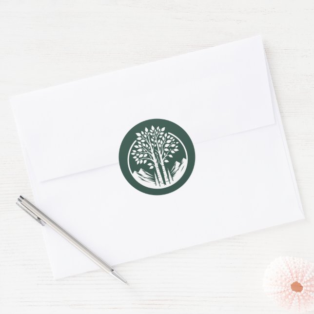 Adesivo Redondo Casamento da Árvore Verde Aspen (Envelope)
