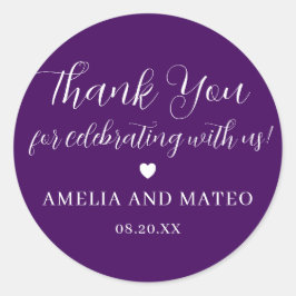 Adesivo Redondo Casamento Da Caligrafia Branca Roxa Obrigado