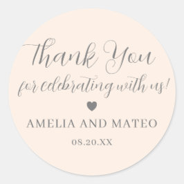Adesivo Redondo Casamento Da Caligrafia Rosa Esbranquiçada Obrigad