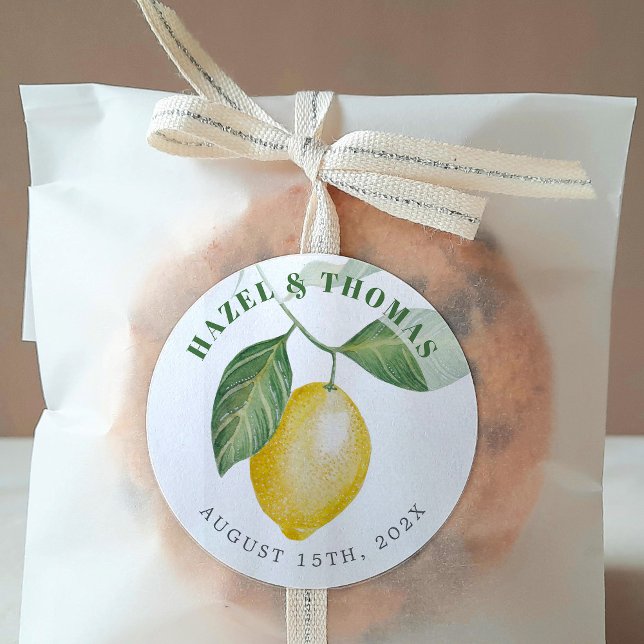 Adesivo Redondo Casamento da Estação Lemon | Salvar a data (Criador carregado)