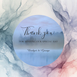 Adesivo Redondo casamento da floresta azul poeirenta