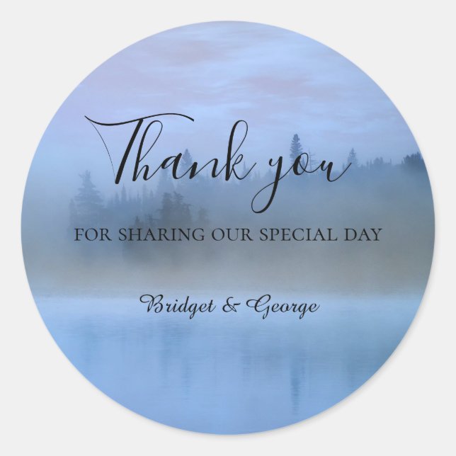 Adesivo Redondo casamento da floresta azul poeirenta (Frente)