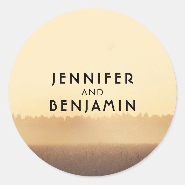 Adesivo Redondo Casamento da Noite da Rússia nos Campos Sunset (Frente)