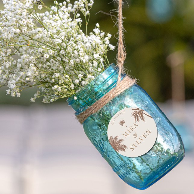 Adesivo Redondo casamento da palmeira da boêmia (Criador carregado)