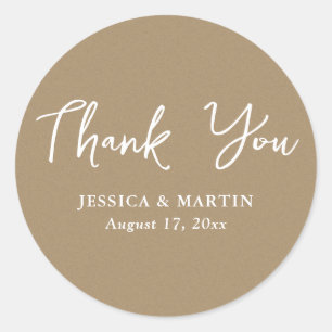 Adesivo Redondo Casamento da Tipografia do Kraft Paper Obrigado