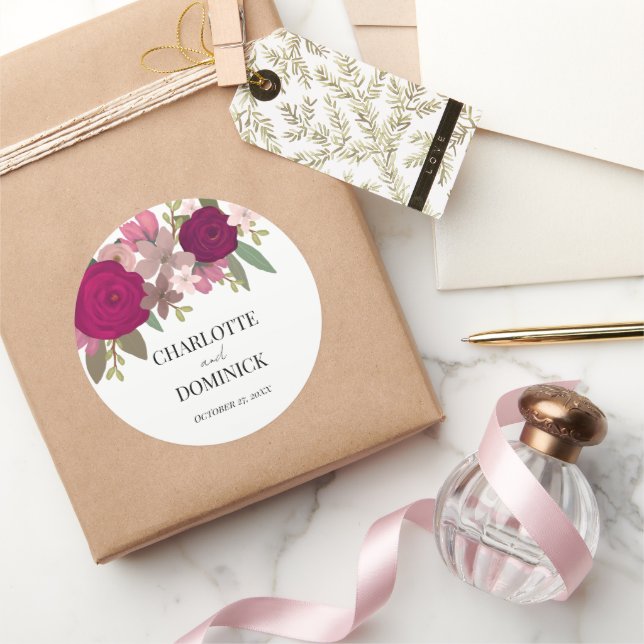 Adesivo Redondo Casamento das Flores do Jardim Borgonha (Presentear)