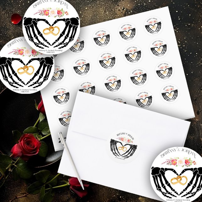 Adesivo Redondo Casamento das mãos de esqueleto gótico-claro (Criador carregado)