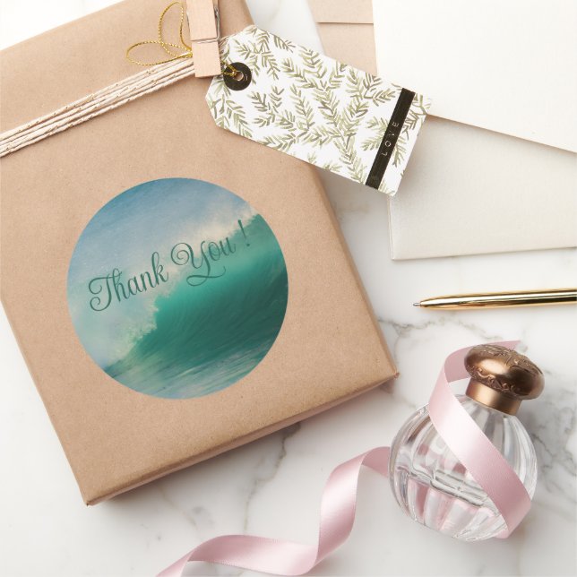 Adesivo Redondo Casamento Das Ondas Do Oceano Obrigado Pinheiros (Presentear)