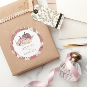 Adesivo Redondo Casamento de Abóbora Floral Rosa-Rosa-Rosa Dusty