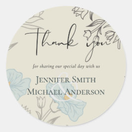 Adesivo Redondo Casamento de Abstrato Floral Azul Moderno