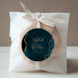 Adesivo Redondo Casamento de Ágata Azul Turquesa Dourado Script