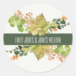 ADESIVO REDONDO CASAMENTO DE ÁGUA FLORAL DE LARANJA DE CACTUS SUCC