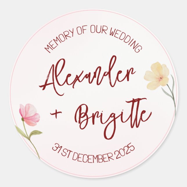 Adesivo Redondo Casamento de Alexander & Brigitte (Frente)
