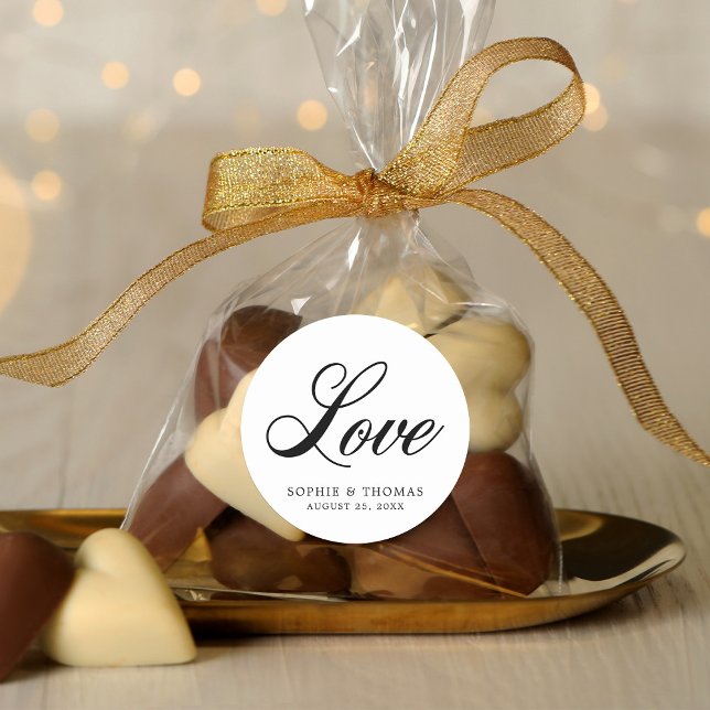 Adesivo Redondo Casamento de Amor Cursivo Elegante (Criador carregado)