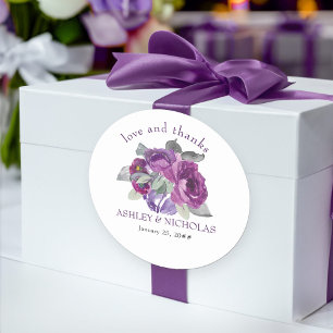 Adesivo Redondo Casamento de Amor e Gratidão Floral Roxo Elegante