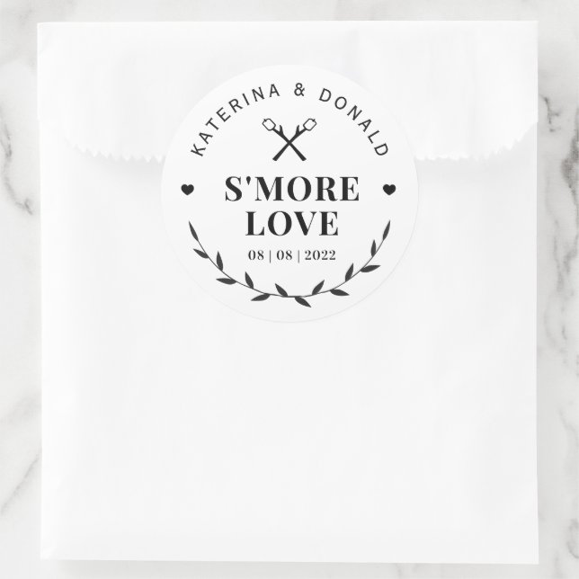 Adesivo Redondo Casamento de Amor Moderno S’more (Bolsa)