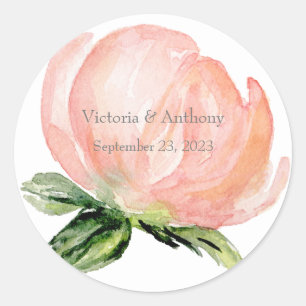 Adesivo Redondo Casamento De Aquarelas Florais De Pincel Rosa Eleg