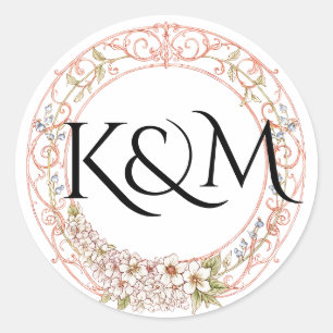 Adesivo Redondo Casamento de Arca Floral de Pastel Vintage