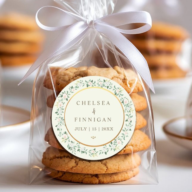 Adesivo Redondo Casamento de Arca Floral Elegante (Elegant Floral Arch Wedding Classic Round Sticker #thankyousticker #weddingsticker #plushpinkgold)