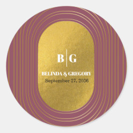 Adesivo Redondo Casamento de Arch Minimalista Moderno, Rosa-rosa e