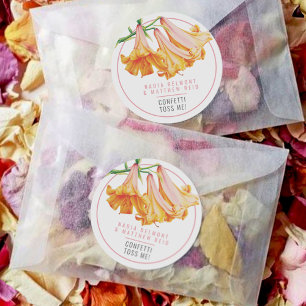 Adesivo Redondo Casamento de arte floral cor-de-rosa-laranja-Rainh