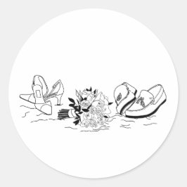 Adesivo Redondo Casamento de Arte Mínimo de Linha de Praia do Amor