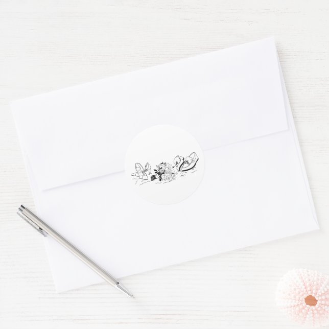 Adesivo Redondo Casamento de Arte Mínimo de Linha de Praia do Amor (Envelope)