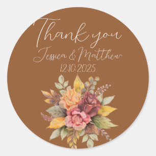 Adesivo Redondo Casamento de Autumn Fall Terracotta Rustic Waterco