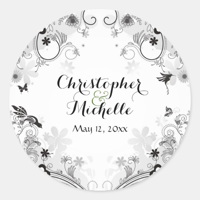 Adesivo Redondo Casamento de Aves Personalizadas e Jardins Flores (Frente)