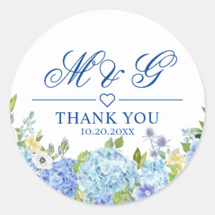 Adesivo Redondo Casamento De Azul Hydrangea Floral Greenery Obriga