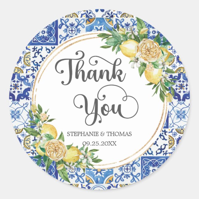 Adesivo Redondo Casamento de Azulejos do Magrebe Mediterrâneo Lemo (Frente)