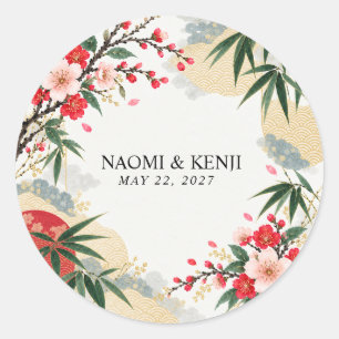 Adesivo Redondo Casamento de Bambu e Flor de Cerejeira Japonesa