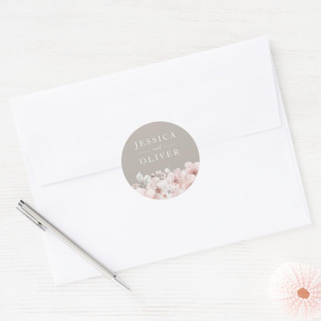 Adesivo Redondo Casamento de Beige & Blush Floral All Seasons (Envelope)
