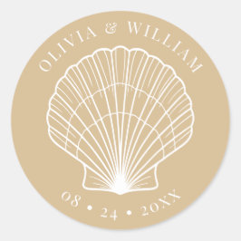 Adesivo Redondo Casamento de Beige Costeiro de Seashell Beach