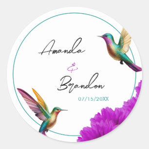 Adesivo Redondo Casamento de Beija-flores Coloridos Margaridas Rox